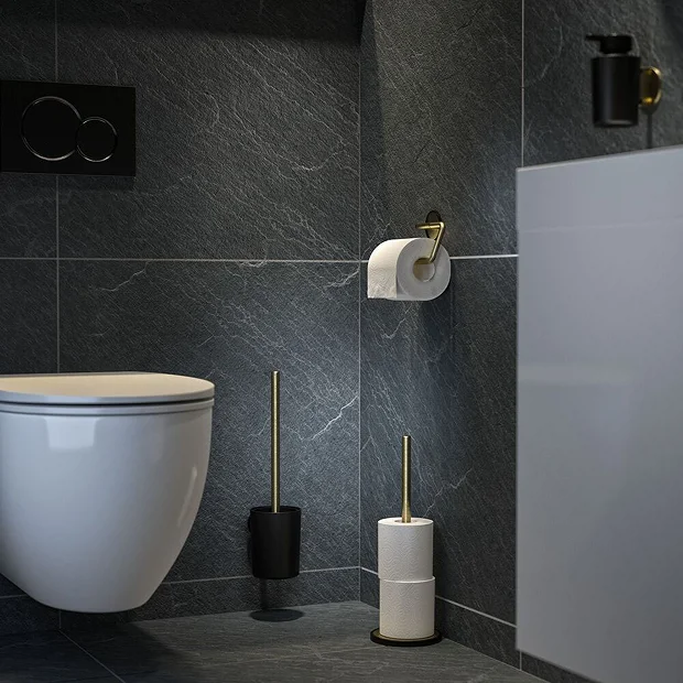 Tiger Bathroom Accessori Tiger Tune Toilet Roll Holder - Brushed Brass/Black 1 Tiger Bathroom Accessori Tiger Tune Toilet Roll Holder - Brushed Brass/Black