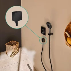 Hansgrohe FixFit Square Wall Outlet With Non-Return Valve - Matt Black -smedbo shop 26455670 d1