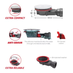 Wirquin Slim+ Extra Flat 90mm Shower Tray Waste - Chrome