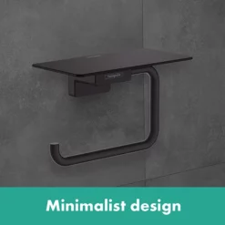 Hansgrohe AddStoris Matt Black Toilet Roll Holder With Shelf -smedbo shop 41772670 l3