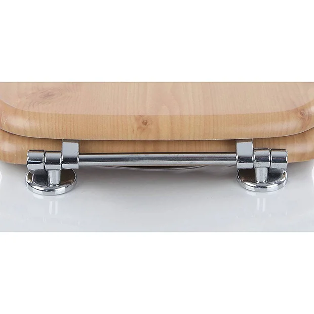 Euroshowers Mahogany MDF Toilet Seat With Chrome Bar Hinges 1 Euroshowers Mahogany MDF Toilet Seat With Chrome Bar Hinges