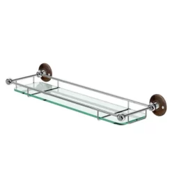 Urlington Bathroom Burlington Glass Shelf With Guard Rail - Walnut