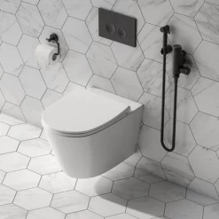 Arezzo Round Douche Shower Spray Kit With Wall Bracket And Hose Matt Black -smedbo shop arzdk4mb d2