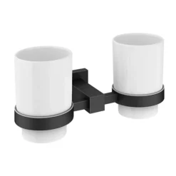 Arezzo Matt Black Tumbler Holder & Double Cup