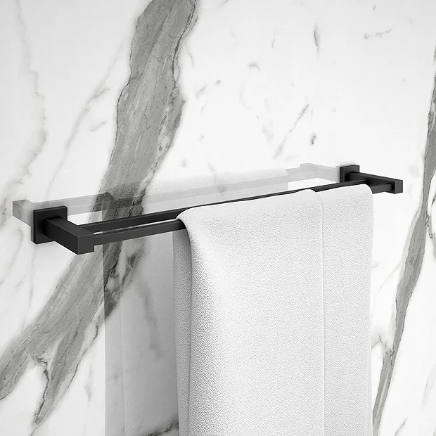 Arezzo Matt Black Modern Double Towel Rail 2 Arezzo Matt Black Modern Double Towel Rail - Image 2