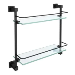 Arezzo Matt Black Modern Double Glass Shelf