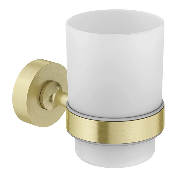Arezzo Frosted Glass Tumbler + Brushed Brass Holder 1 Arezzo Frosted Glass Tumbler + Brushed Brass Holder