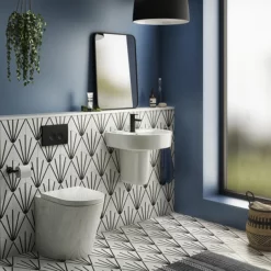 Arezzo Compact Concealed Cistern With Matt Black Flush Plate - Round Buttons