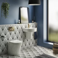 Arezzo Compact Concealed Cistern With Gold Flush Plate - Round Buttons