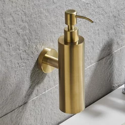 Arezzo Brushed Brass Round Wall Mounted Soap Dispenser -smedbo shop azrd1bbw d2