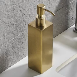 Arezzo Freestanding Square Soap Dispenser Brushed Brass -smedbo shop azsq2bbf d1