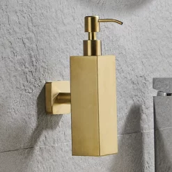Arezzo Brushed Brass Square Wall Mounted Soap Dispenser -smedbo shop azsq2bbw d3