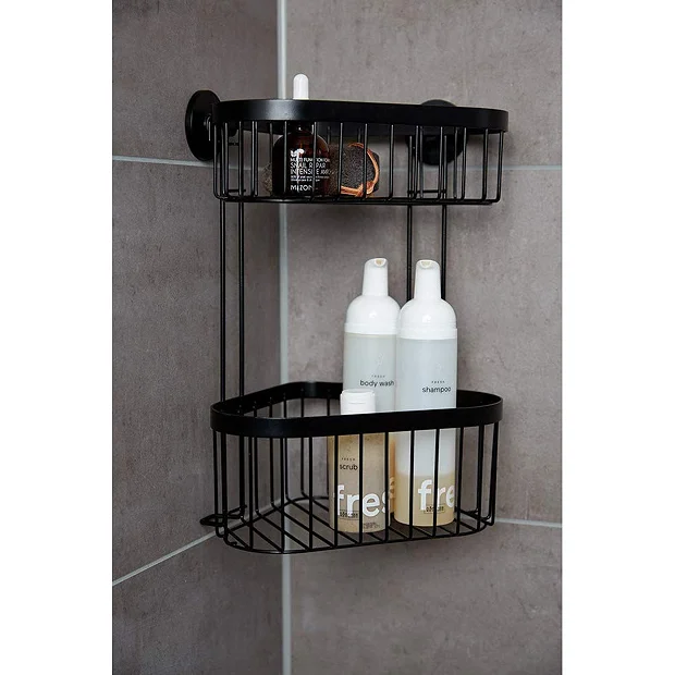 Victorian Plumbing Black 2-Tier Corner Wire Shower Basket 1 Victorian Plumbing Black 2-Tier Corner Wire Shower Basket