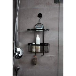 Victorian Plumbing Black 2-Tier Hanging Shower Caddy