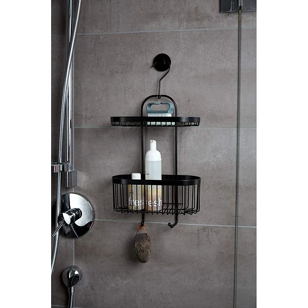 Victorian Plumbing Black 2-Tier Hanging Shower Caddy 1 Victorian Plumbing Black 2-Tier Hanging Shower Caddy