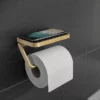 HIB Atto Brushed Brass Toilet Roll Holder With Shelf