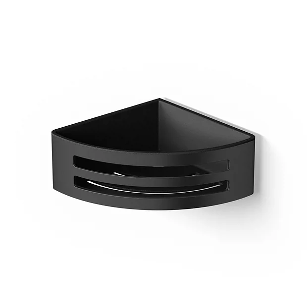 HIB Black Corner Shower Basket With Removable Tray 1 HIB Black Corner Shower Basket With Removable Tray