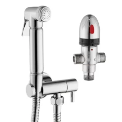 Cruze Bathroom Cruze Modern Thermostatic Douche Shower Spray Kit With Shut Off Valve + Hose