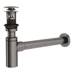 Arezzo Round Brushed Gunmetal Grey Click Clack Basin Waste + Bottle Trap Pack