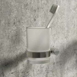 Arezzo Industrial Style Chrome Round Frosted Glass Tumbler & Holder 7 Arezzo Industrial Style Chrome Round Frosted Glass Tumbler & Holder -smedbo shop ischrth d2