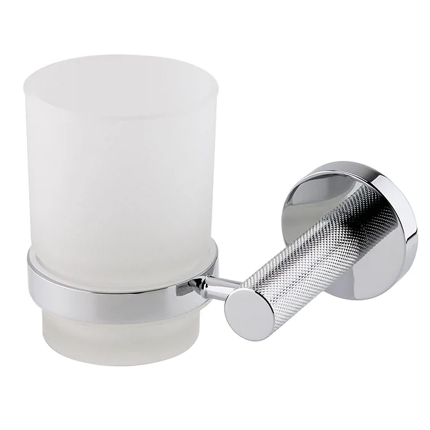 Arezzo Industrial Style Chrome Round Frosted Glass Tumbler & Holder 2 Arezzo Industrial Style Chrome Round Frosted Glass Tumbler & Holder - Image 2