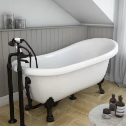 Victorian Plumbing Traditional Matt Black Roll Top Bath Waste W. Fixed Height Bath Tap Standpipes -smedbo shop mbrtbk d2