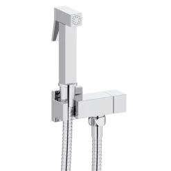 Milan Bathroom Milan Square Douche Shower Spray Kit With Bar Shut-Off Valve And Hose Chrome
