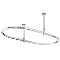 Old London - Chrome Oval Shower Curtain Rail With Middle Ceiling Mounts