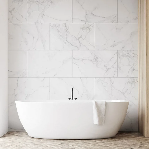 Victorian Plumbing Orion Calacatta Waterproof Wall Tile Shower Panels - 375 X 650mm 2 Victorian Plumbing Orion Calacatta Waterproof Wall Tile Shower Panels - 375 X 650mm - Image 2