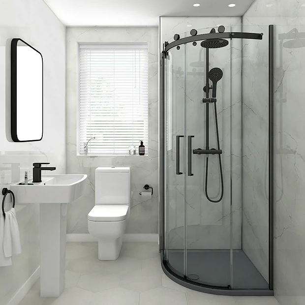 Victorian Plumbing Orion Grey Marble Shower Wall Panel - 2400 X 1000mm 2 Victorian Plumbing Orion Grey Marble Shower Wall Panel - 2400 X 1000mm - Image 2