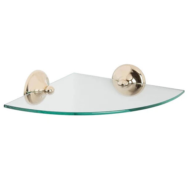 Croydex Grosvenor Flexi-Fix Glass Corner Shelf - Gold 2 Croydex Grosvenor Flexi-Fix Glass Corner Shelf - Gold - Image 2