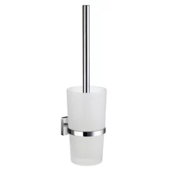Smedbo House - Polished Chrome Wall Mounted Toilet Brush & Frosted Glass Container