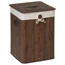 Victorian Plumbing Saroma Square Bamboo Laundry Hamper - Dark Brown
