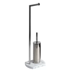 Trafalgar White Marble Effect Freestanding Toilet Roll & Toilet Brush Holder