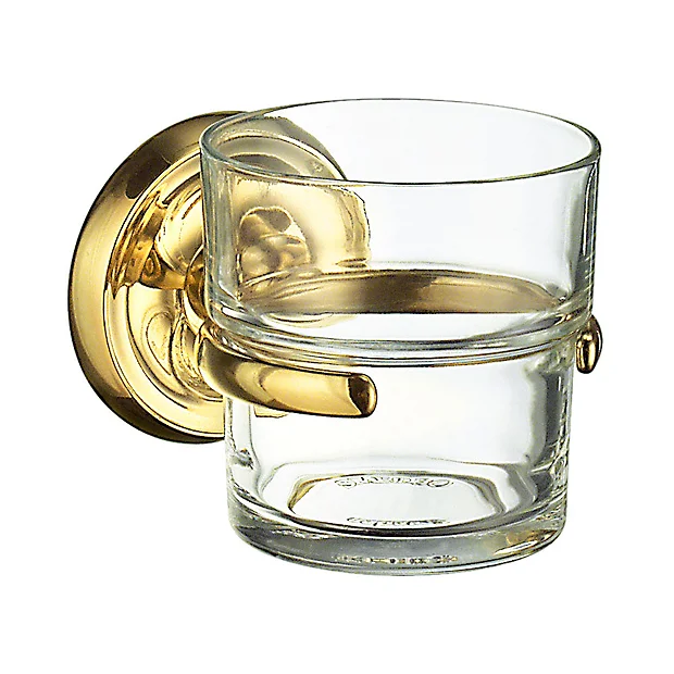 Smedbo Villa Glass Tumbler & Holder - Polished Brass 1 Smedbo Villa Glass Tumbler & Holder - Polished Brass