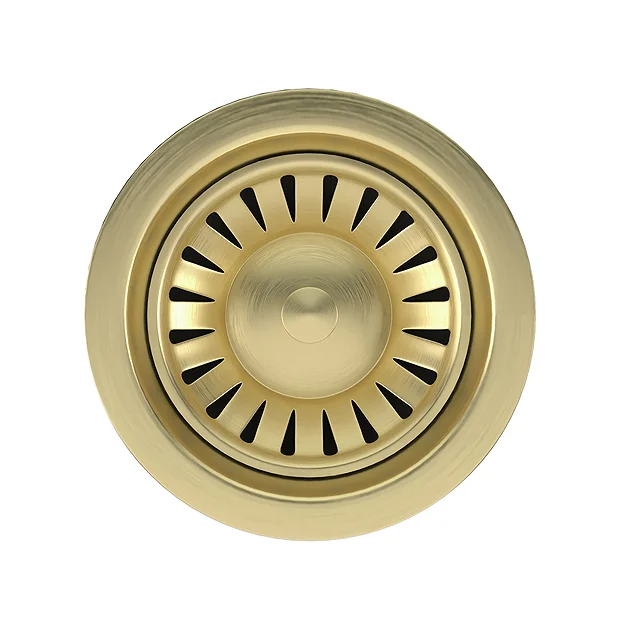 Venice Brushed Brass Basket Strainer Kitchen Sink Waste With Rectangular Overflow Plate 3 Venice Brushed Brass Basket Strainer Kitchen Sink Waste With Rectangular Overflow Plate - Image 3