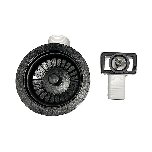 Venice Matt Black Plastic Basket Strainer Kitchen Sink Waste With Round Overflow Plate 2 Venice Matt Black Plastic Basket Strainer Kitchen Sink Waste With Round Overflow Plate - Image 2